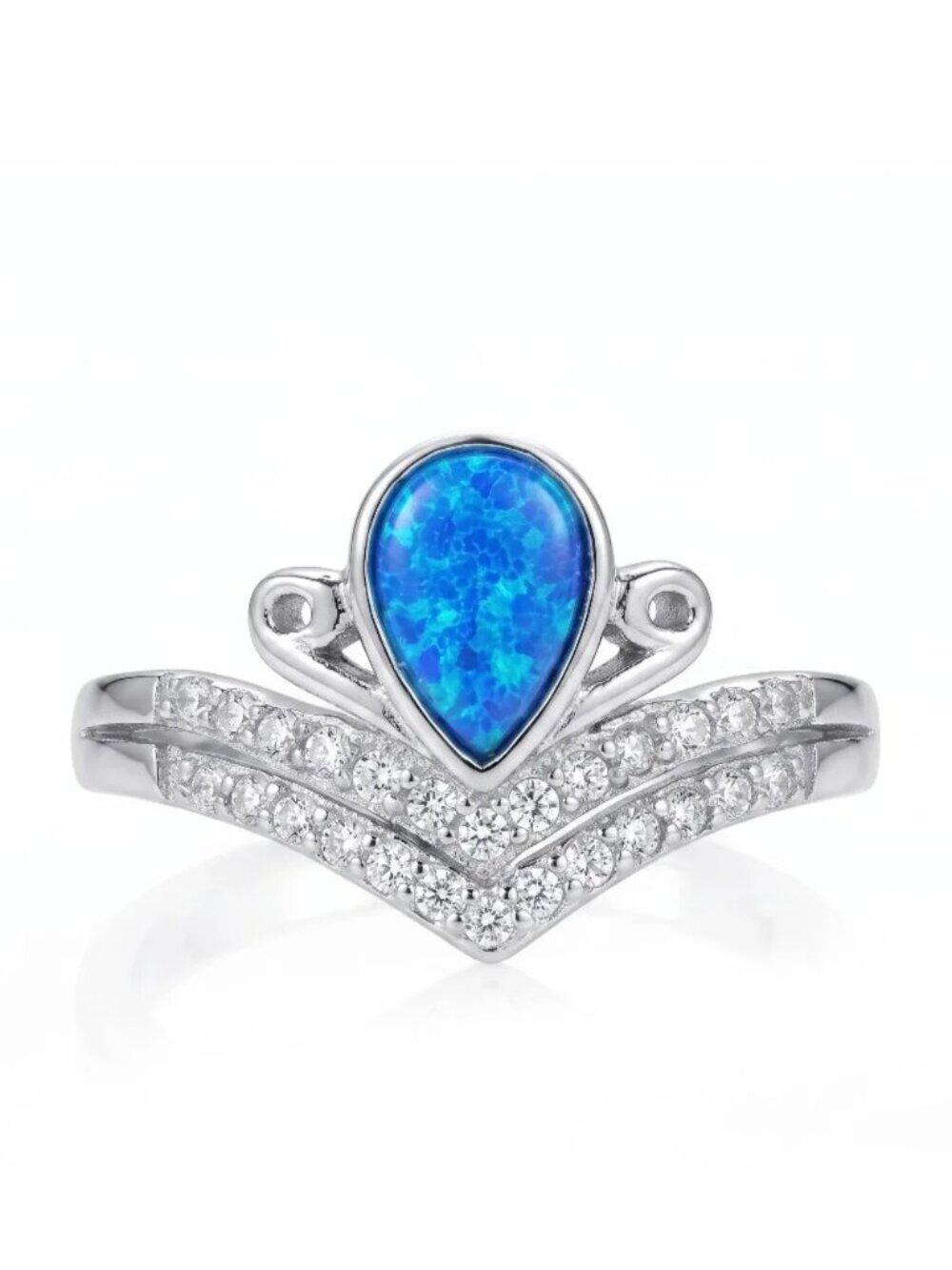 Blue Opal Crown Tiara Princess ring, size 7, 925 Sterling Silver Charmed Aroma
